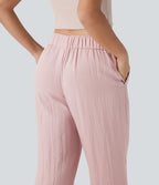 Mid Rise Drawstring Casual Tapered Pants with Pockets