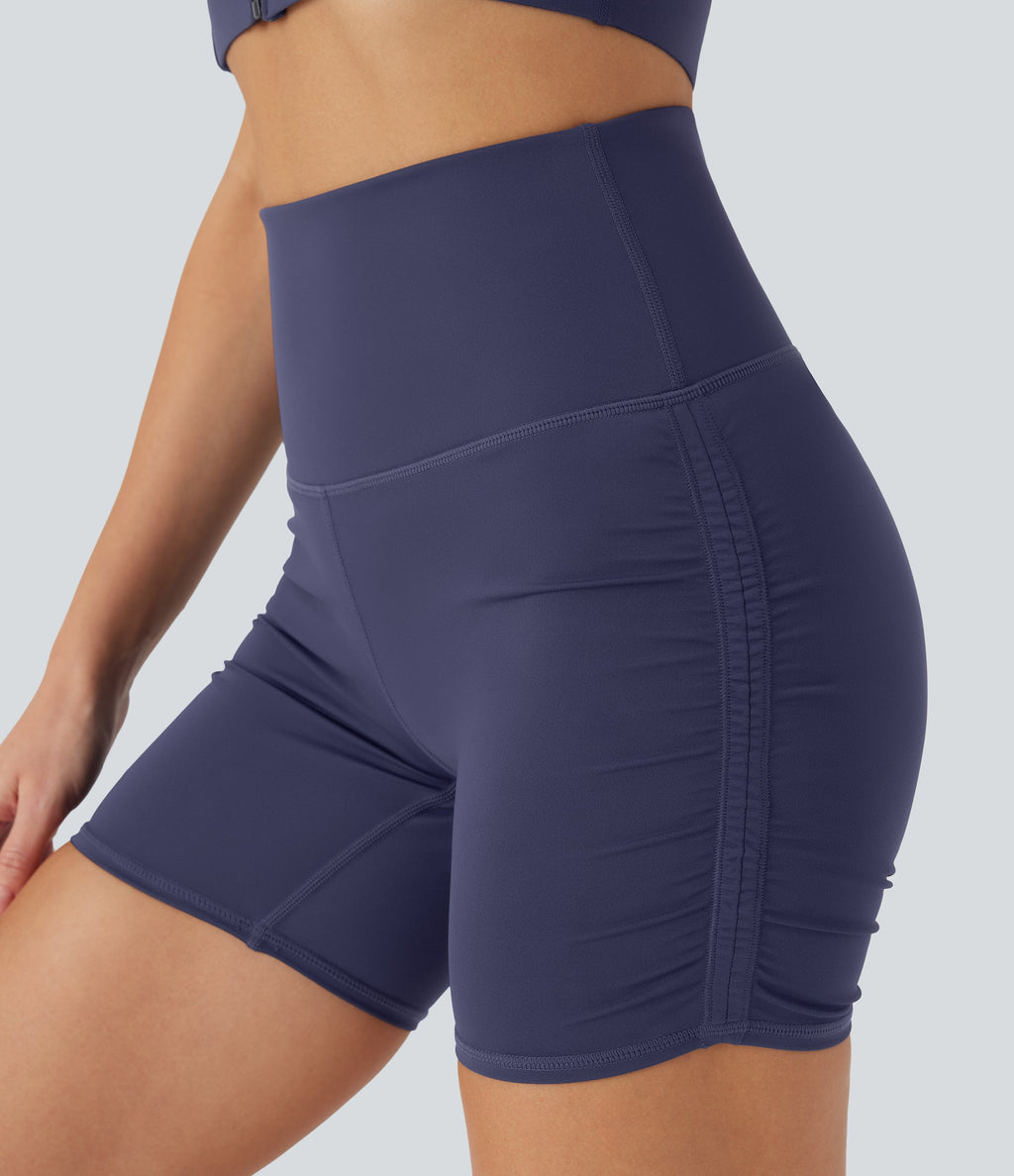SoftlyZeroTM QuickDry SoCinched High-Waisted Tummy-Control Ruched Running Biker Shorts 5''