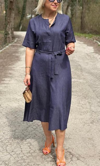NEW🔥Women's Denim Shirt Dress with Blue Belt