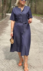 NEW🔥Women's Denim Shirt Dress with Blue Belt