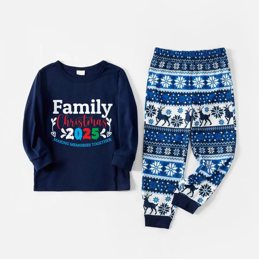 Joyful Blue Christmas Pajamas Set  With Family Christmas Phrases