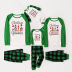 Green Raglan Top Green Plaid Christmas Pajamas Set With "Christmas WITH MY Gnomes" red and grey Cartoon Pattern Print
