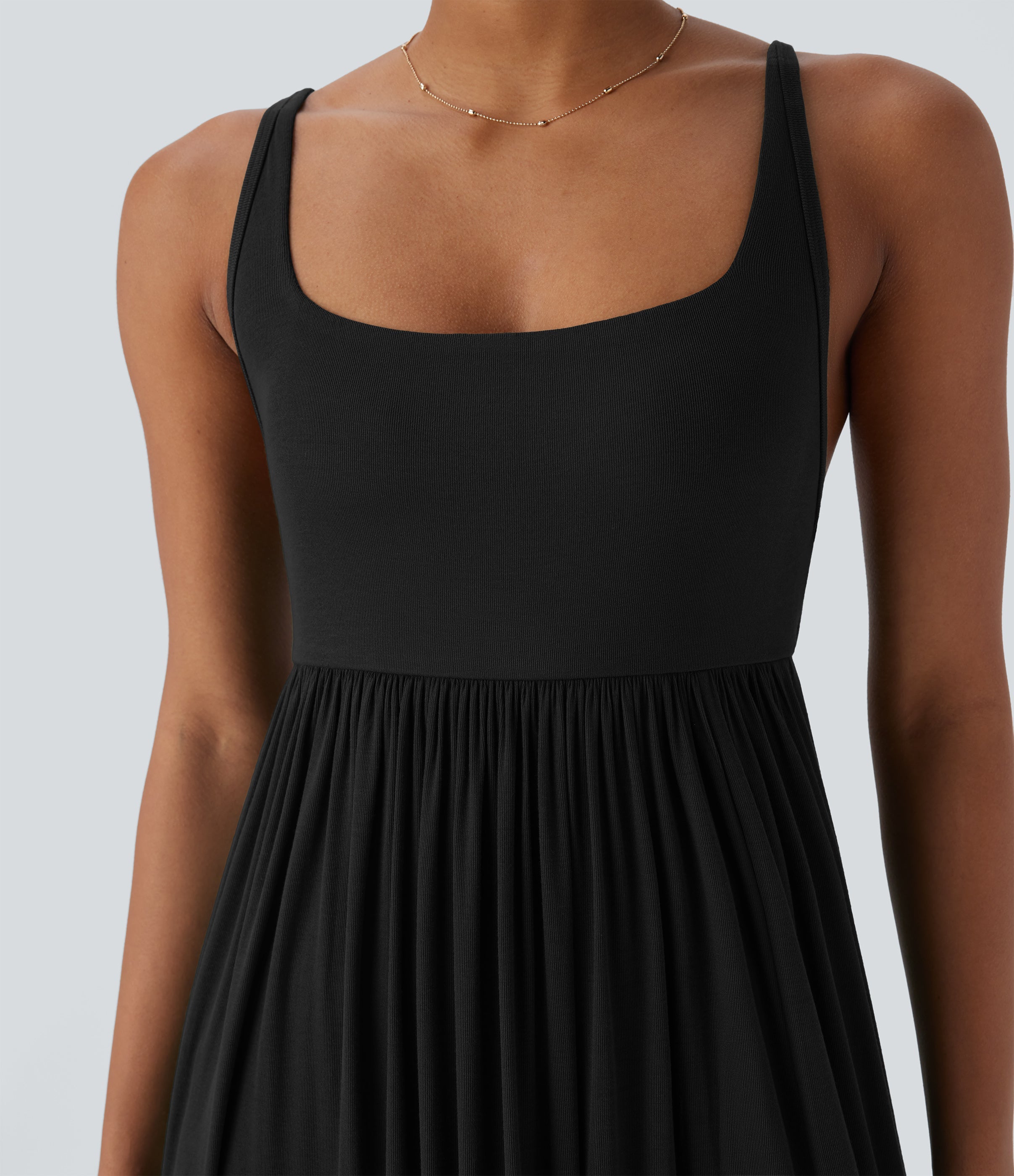 Ribbed Tie Back Ruched Maxi Slip Dress with Pockets