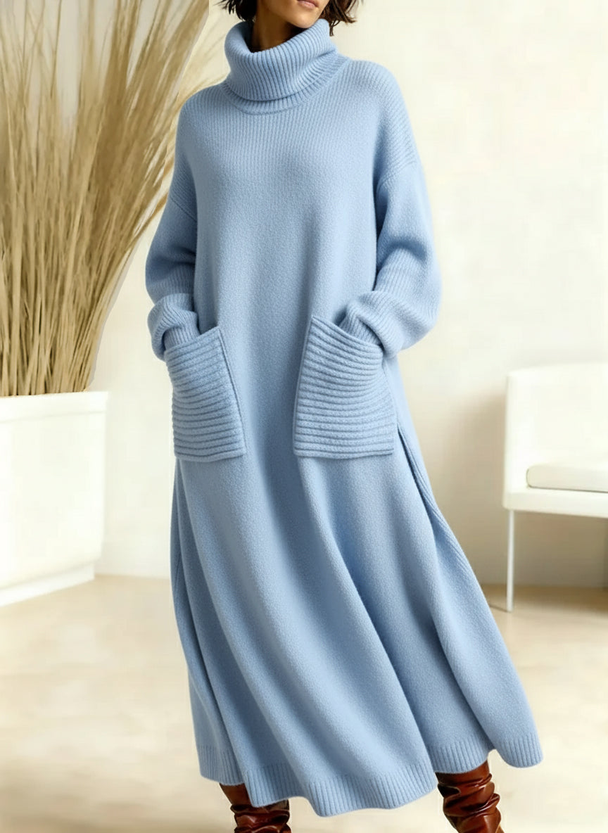 🔥 New Arrivals🔥 Women's Solid Color High-Neck Long-Sleeve Casual Loose Knit Dress