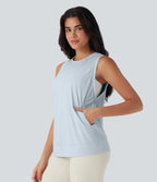 Round Neck Cool Touch Yoga Tank Top with Pockets-UPF50+