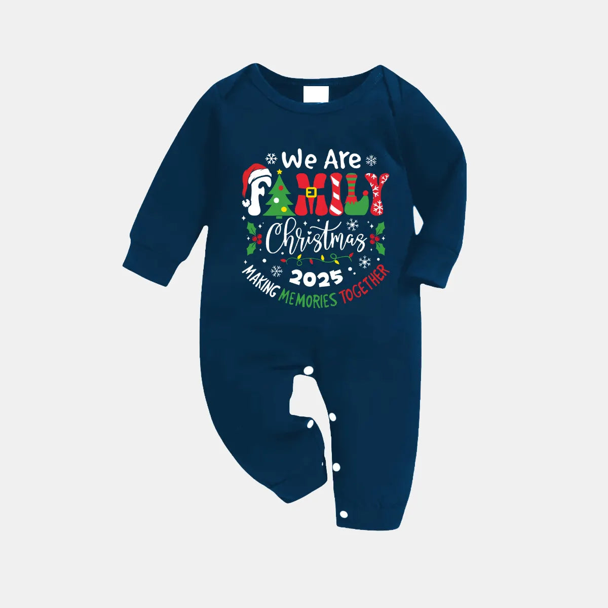 "We are Family 2025 Christmas Make Memories Together" Slogan Print Blue Long Sleeve Top With Blue Plaid Family Matching Pajamas