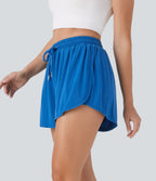 High Waisted Drawstring 2-in-1 Casual Shorts with Pocket