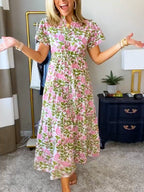 NEW🔥 Floral Print Elastic Waist Dress- Tax Free