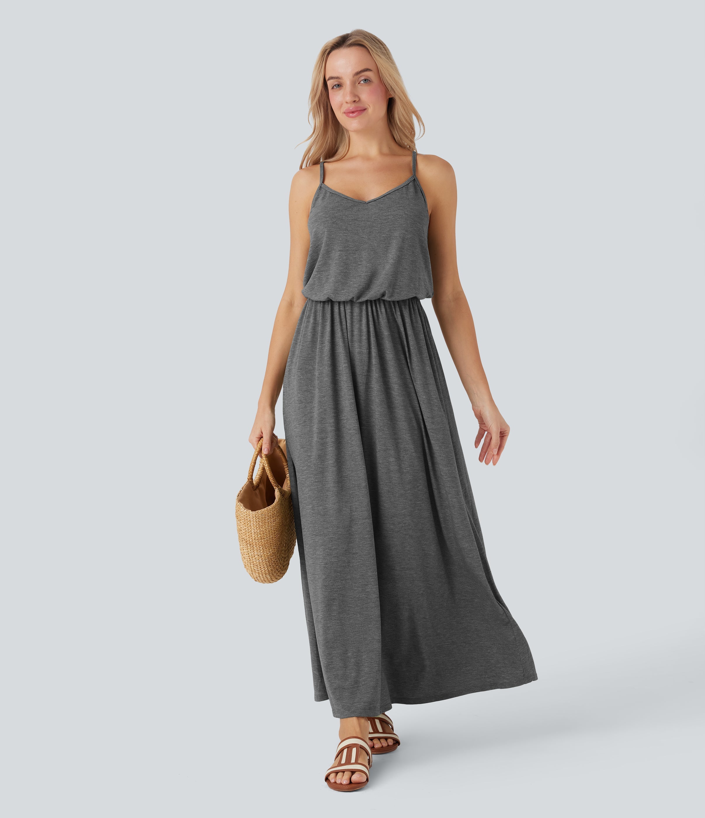 Maxi Flowy Slip Dress with Pockets