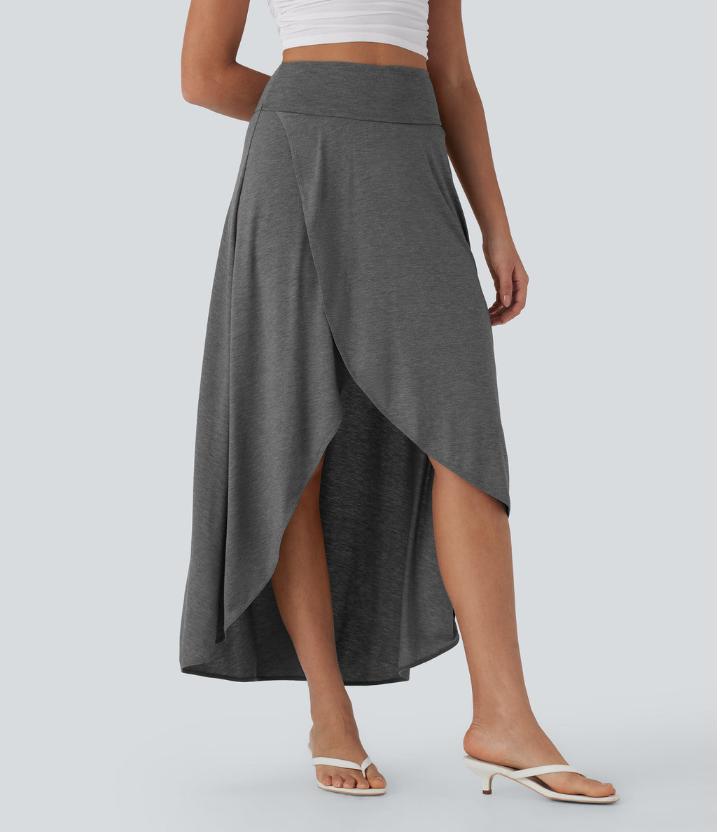 SoCinched High Waisted Tummy Control High Low 2-in-1 Flowy Maxi Casual Skirt