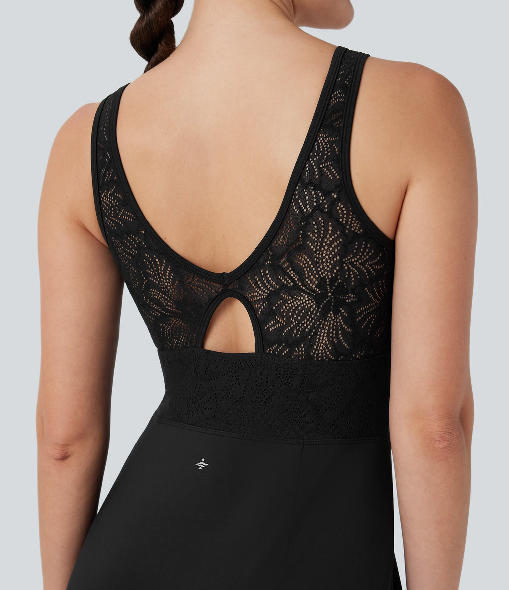 SoftlyZeroTM Airy Contrast Lace 2-in-1 Cool Touch Tennis Active Dress with Pocket-UPF50+