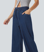 FlexTM High Waisted Drawstring Wide Leg Cool Touch Casual Jeans with Pockets