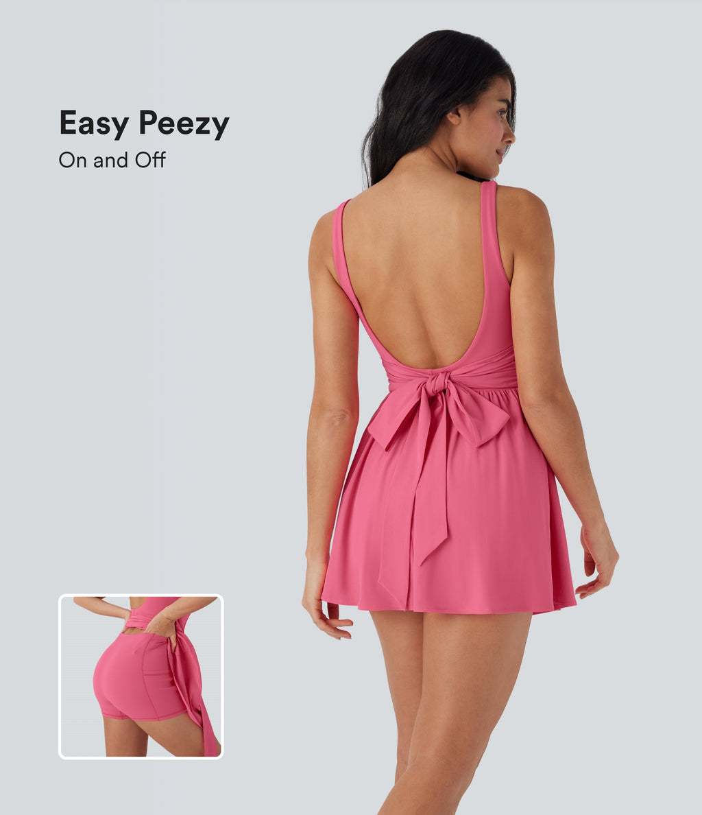 BreezefulTM Tie Back 2-in-1 Quick Dry Mini Dance Active Dress with Pocket-Easy Peezy Edition