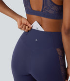 SoftlyZeroTM High Waisted Crossover Contrast Lace Built-in Underwear Yoga Leggings with Pocket-UPF50+