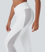 SoftlyZeroTM Crossover High Waisted Contrast Mesh Yoga Leggings with Pocket-UPF50+