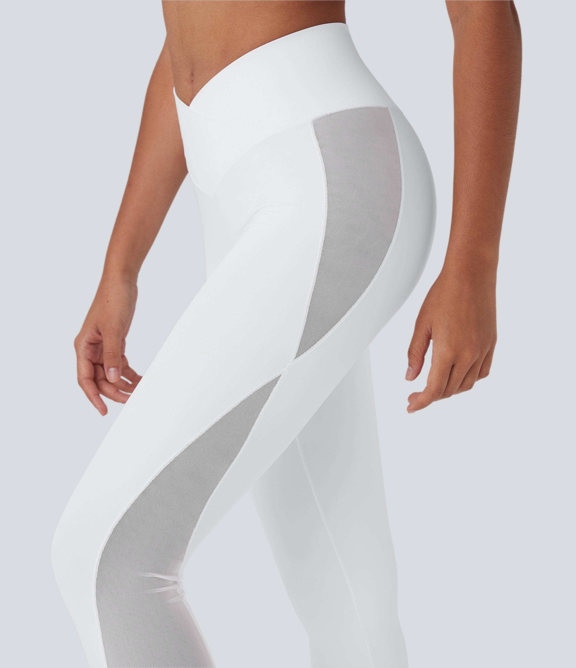 SoftlyZeroTM Crossover High Waisted Contrast Mesh Yoga Leggings with Pocket-UPF50+