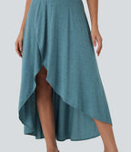 SoCinched High Waisted Tummy Control High Low 2-in-1 Flowy Maxi Casual Skirt