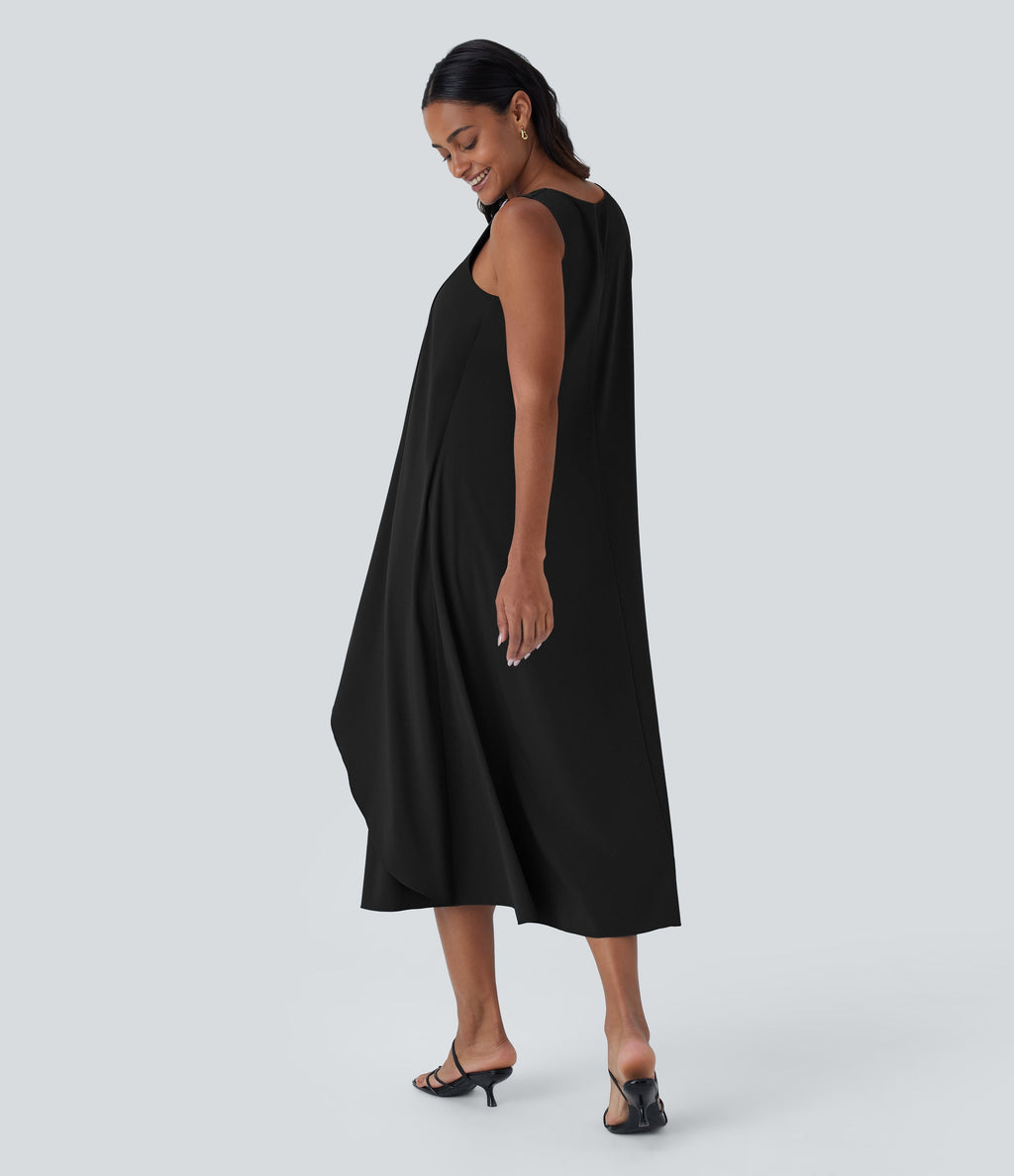 BreezefulTM V Neck Sleeveless Layered Flowy Quick Dry Midi Casual Dress