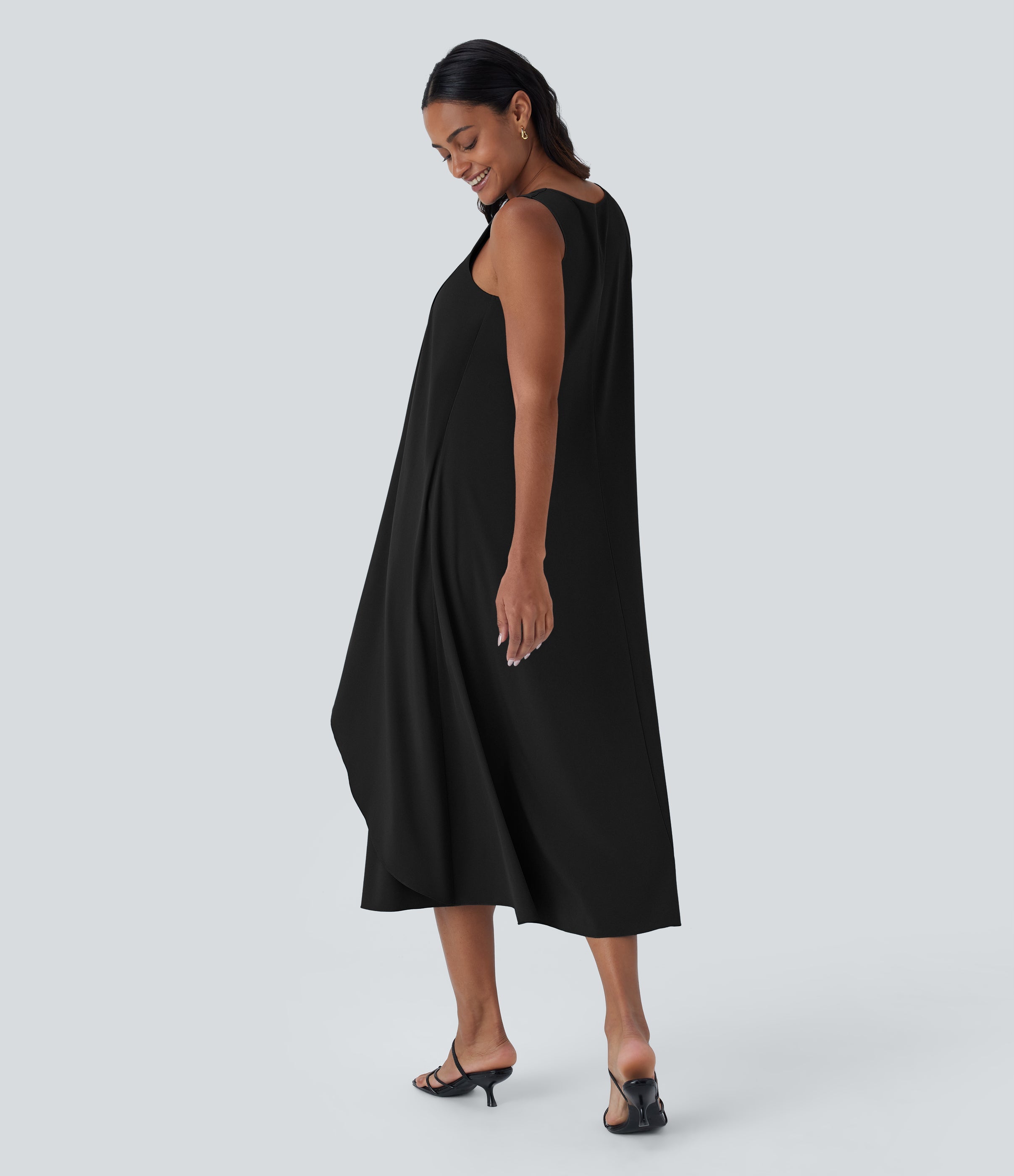 BreezefulTM V Neck Sleeveless Layered Flowy Quick Dry Midi Casual Dress