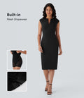 V-neck Zipper Bodycon Midi Work Built-in Mesh Shapewear Dress