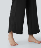 High Waisted Drawstring Curved Hem Straight Leg Yoga Pants with Pockets