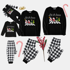 Black and White Plaid Christmas Pajamas Set with Santa Claus and Cartoon Pattern Print