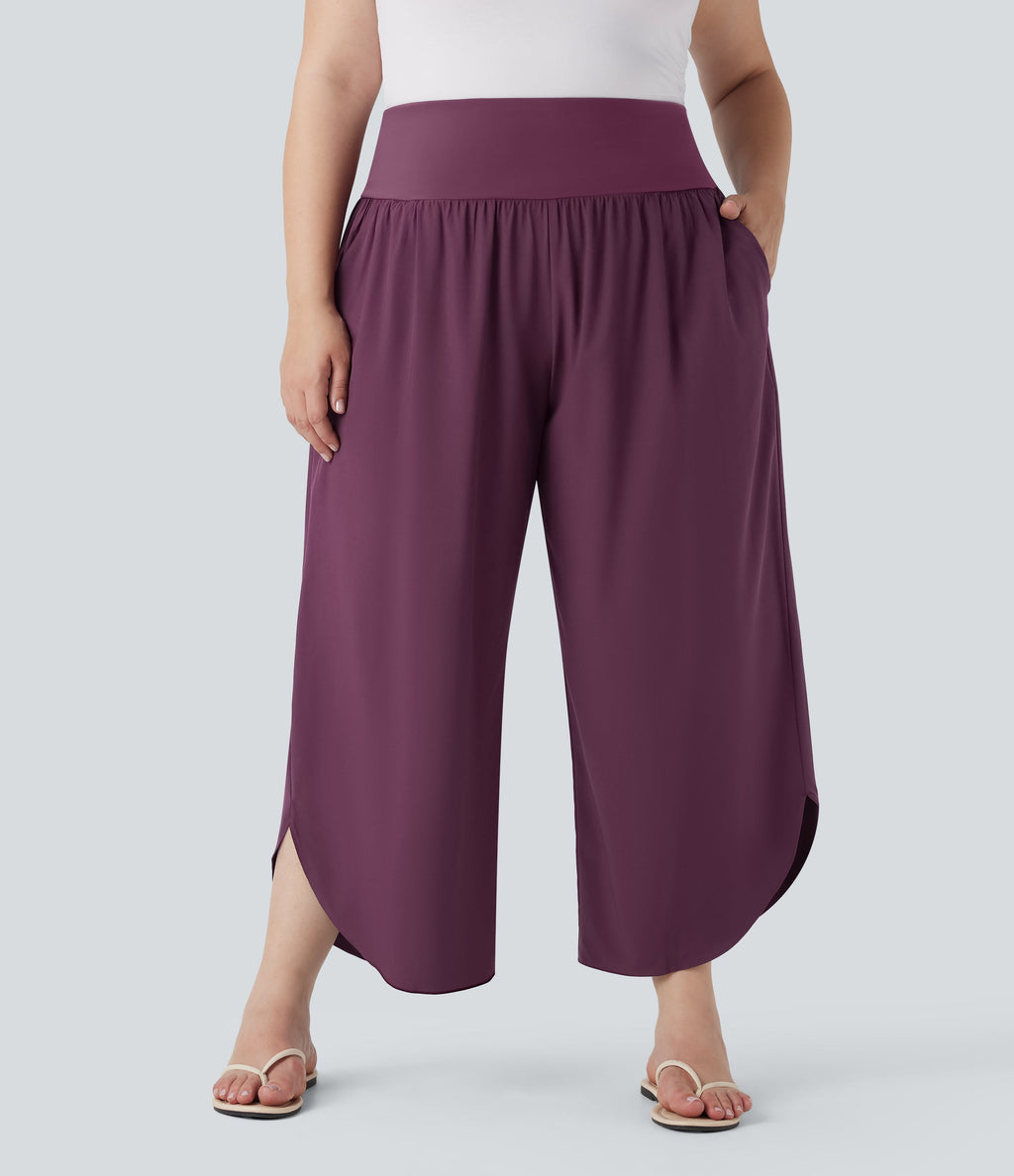 Plus Size BreezefulTM SoCinched High Waisted Tummy Control Hem Quick Dry Pants with Pockets