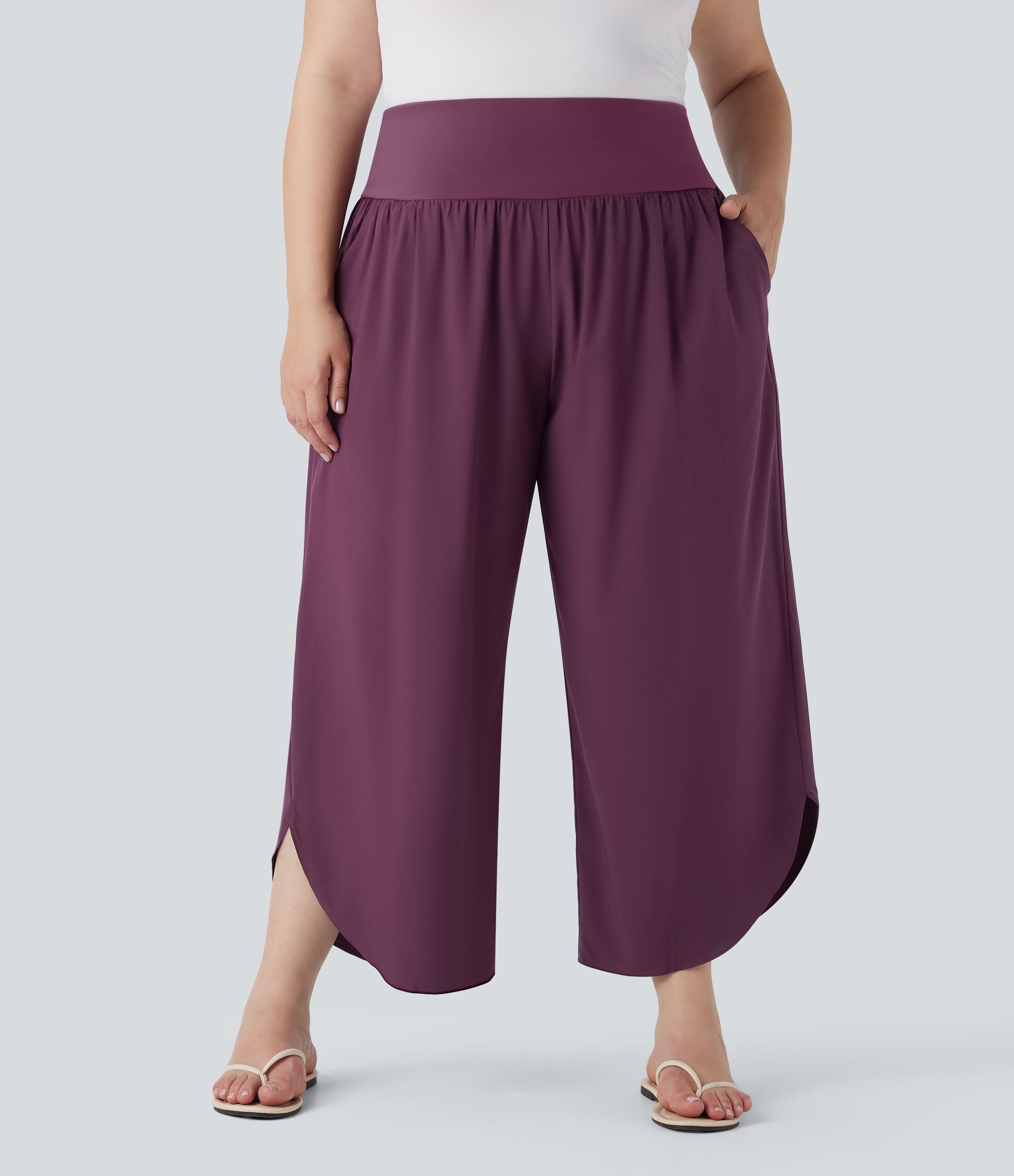 Plus Size BreezefulTM SoCinched High Waisted Tummy Control Hem Quick Dry Pants with Pockets