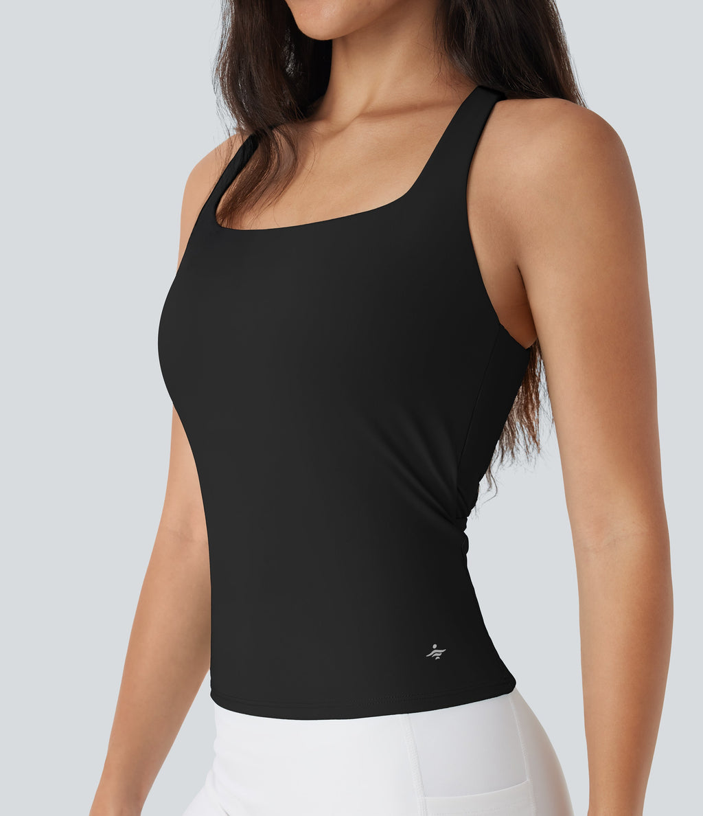 SoftlyZeroTM Airy Square Neck Cropped Cool Touch Running Tank Top-Longer Length-UPF50+