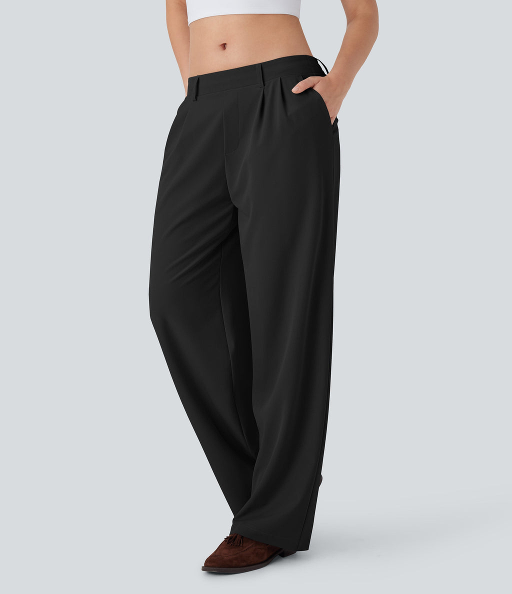 Quick Dry Low Rise Inside Drawstring Straight Leg Casual Pants with Pockets-UPF 40+