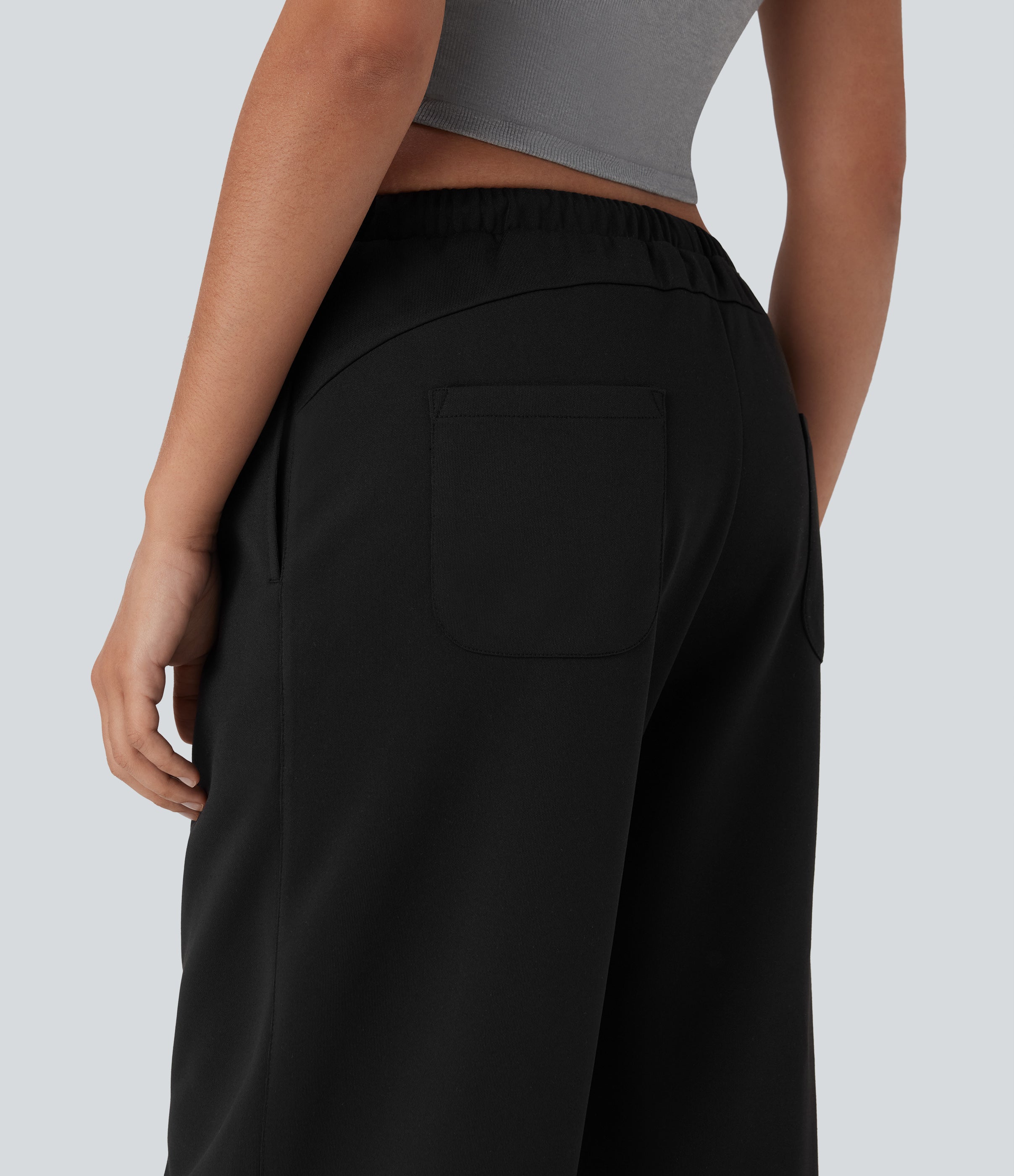 Low Rise Drawstring Straight Leg Yoga Pants with Pockets