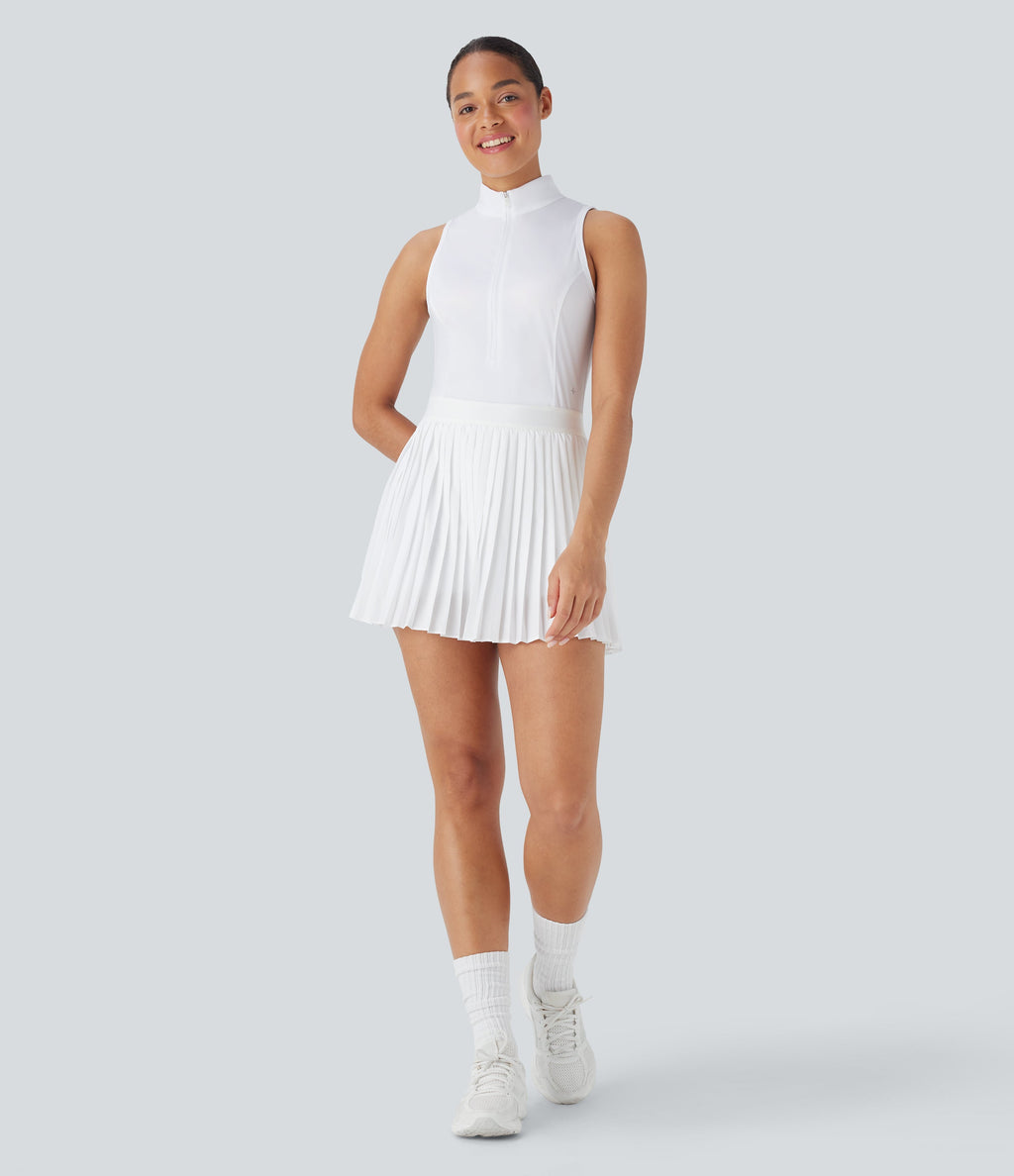 BreezefulTM Sleeveless Cut Out 2-in-1 Pleated Quick Dry Mini Tennis Active Dress with Pockets