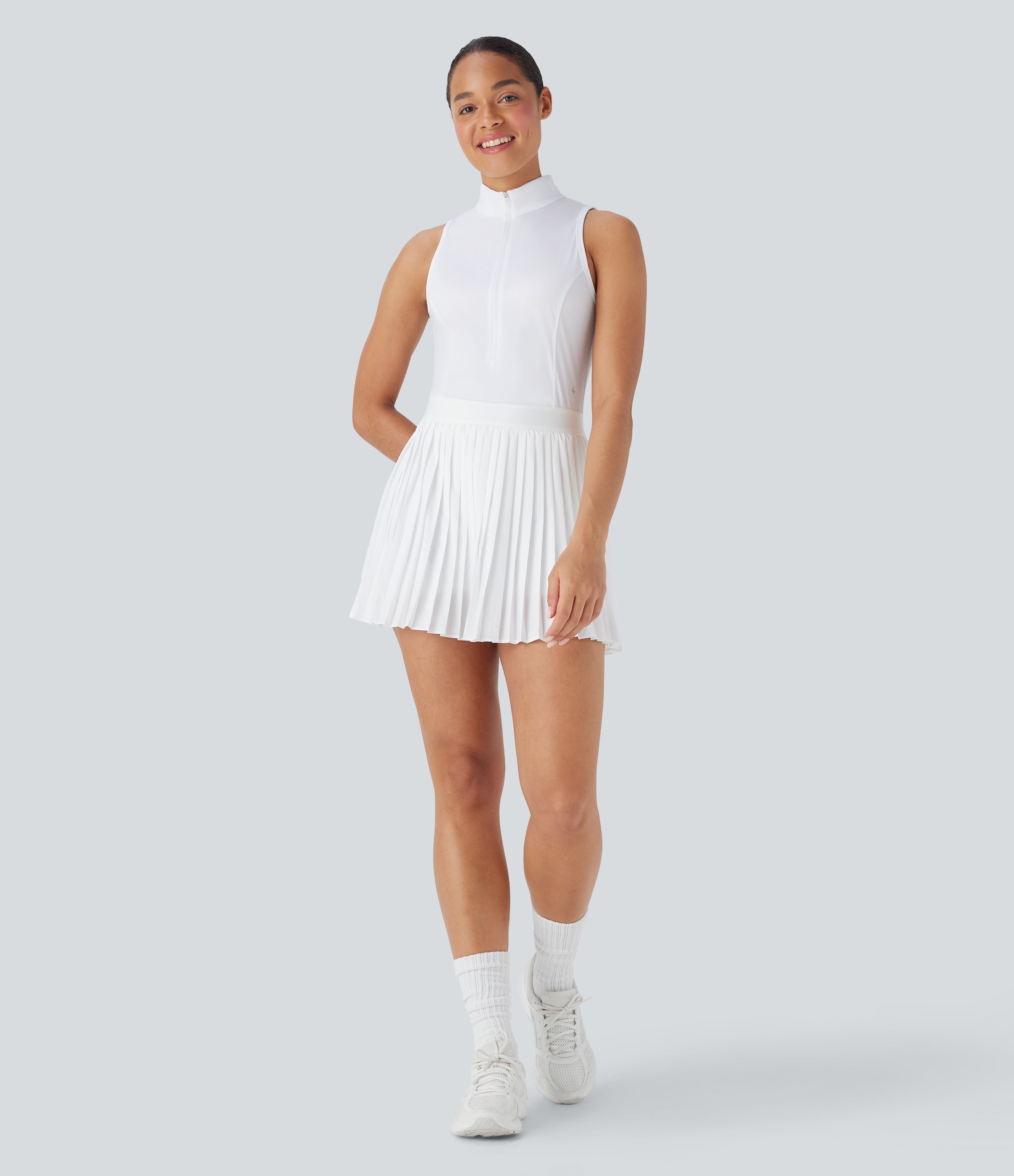 BreezefulTM Sleeveless Cut Out 2-in-1 Pleated Quick Dry Mini Tennis Active Dress with Pockets