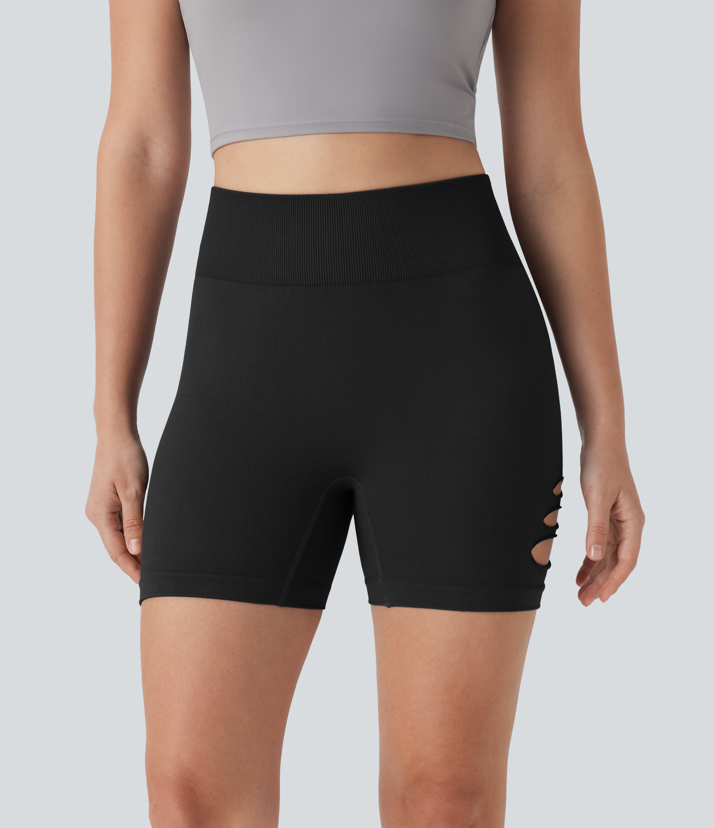 Seamless Flow High Waisted Cut Out Yoga Biker Shorts 4''