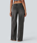 FlexTM Low Rise Adjustable Drawcord Stretchy Knit Casual Parachute Jeans with Multiple Pockets