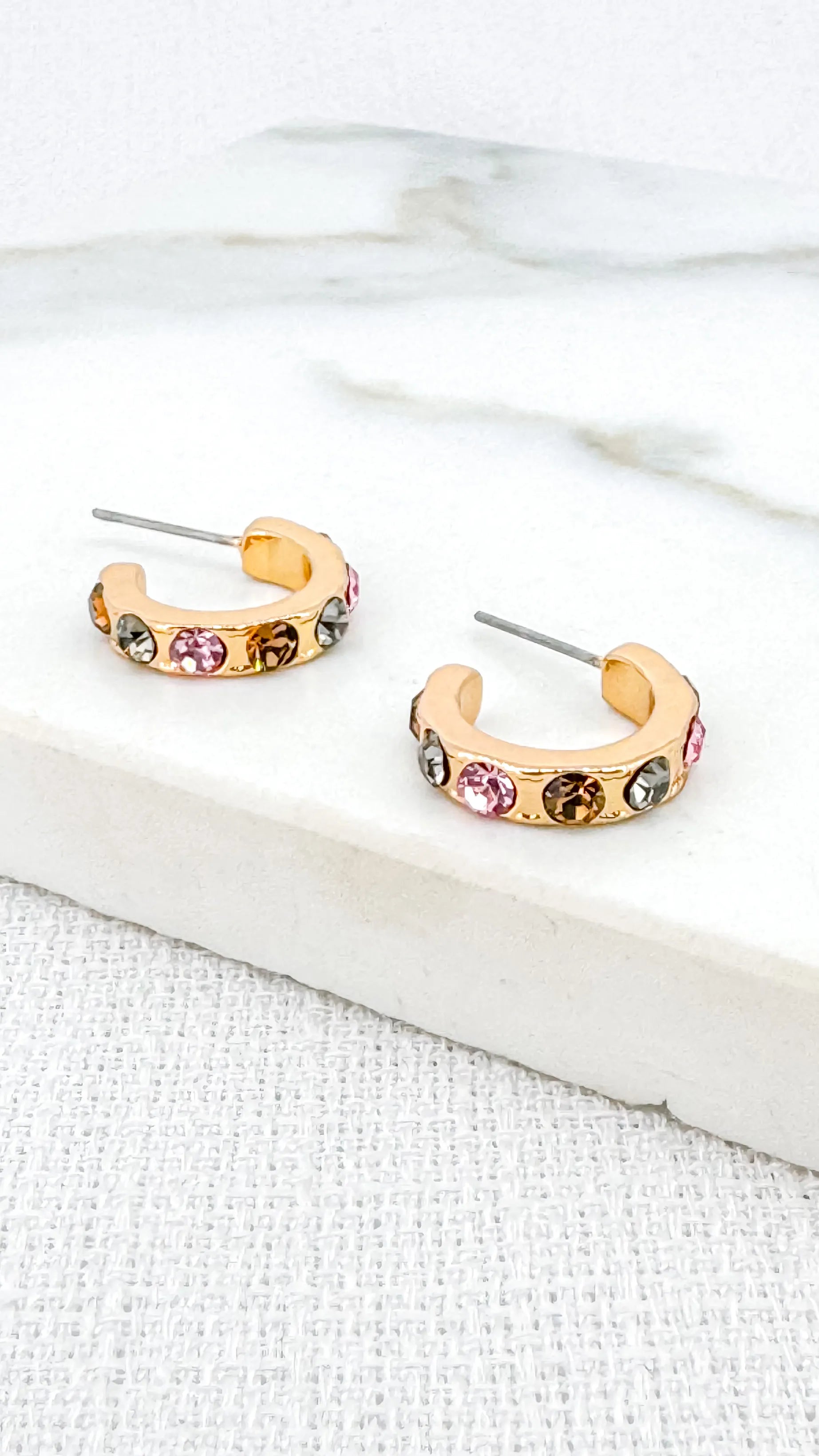 Multicoloured Diamond Gold Hoops