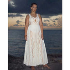 White Sexy Petal Hollow One-Piece V Neck Swimsuit&Skirt