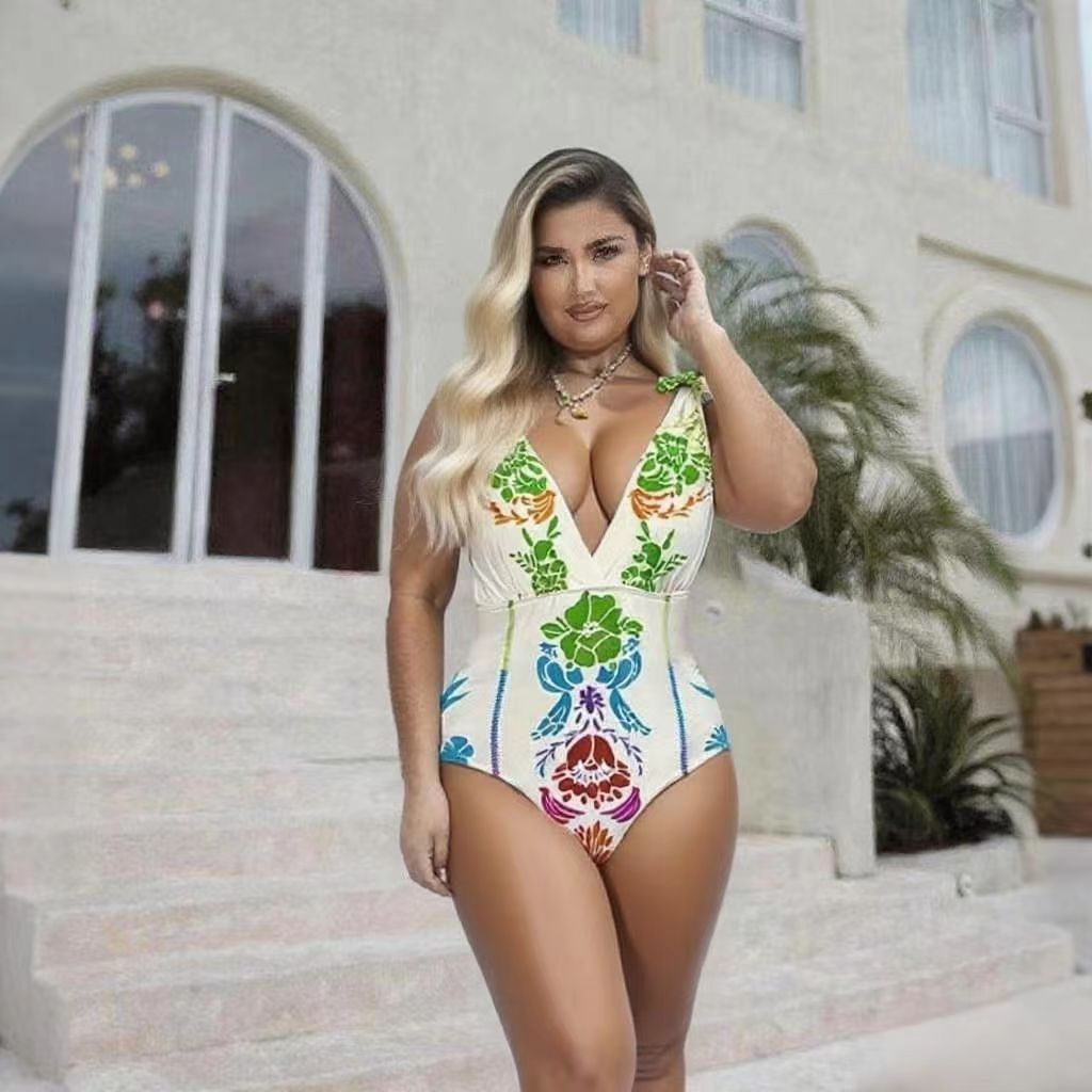 Tropical Graphic One-Piece Swimsuit&Skirt