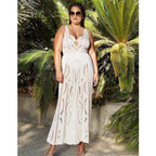 White Sexy Petal Hollow One-Piece V Neck Swimsuit&Skirt