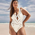 White Sexy Petal Hollow One-Piece V Neck Swimsuit&Skirt