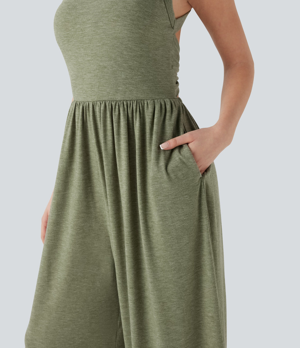 Built-in Bra Wide Leg Casual Jumpsuit with Pockets-Easy Peezy Edition