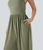 Built-in Bra Wide Leg Casual Jumpsuit with Pockets-Easy Peezy Edition