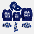 Our Family Chirstmas 2025 Making Memories Together' Letter Print (White) Blue Long Sleeves with Blue&White&Black Plaid Pants Family Matching Pajamas