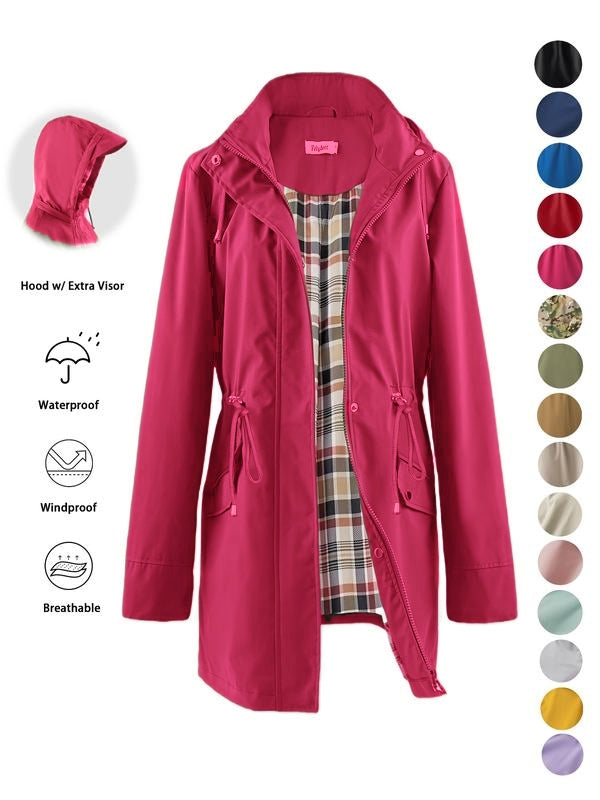 Rain Coat for Women Waterproof with Hood Lightweight Women's Rain Jacket Outdoor Trench Windbreaker Long Raincoats