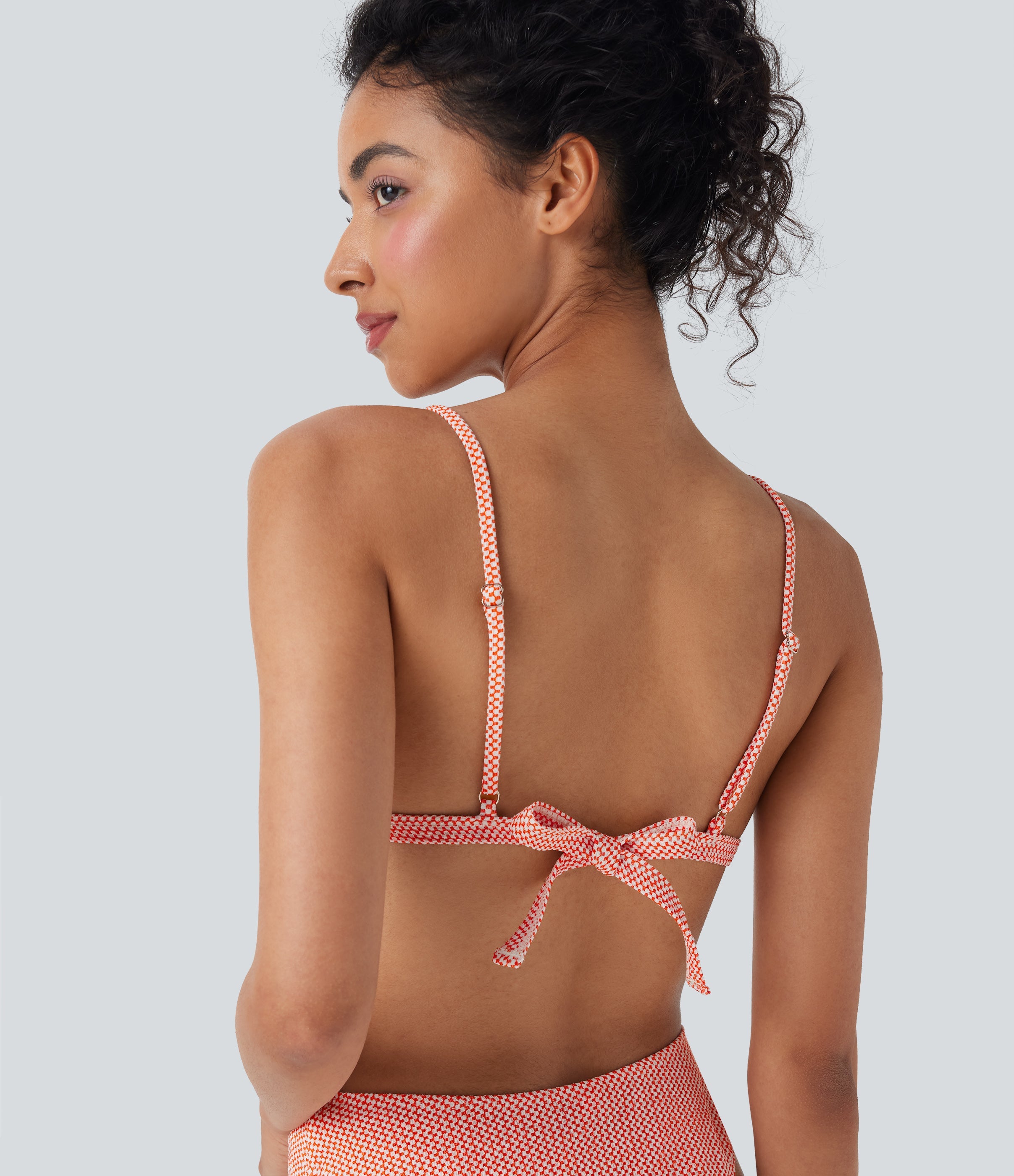 Tie Back Gingham Bikini Top Swimsuit