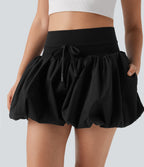 High Waisted Drawstring Casual Bubble Shorts with Pockets