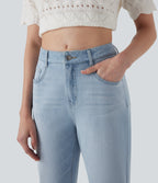 FlexTM Mid Rise Straight Leg Washed Casual Jeans with Pockets