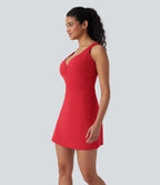 SoftlyZeroTM Plush Push-Up Molded Cups Zipper 2-in-1 Yoga Active Dress with Pockets-Easy Peezy-D/DD/DDD/F