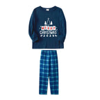 Christmas Family Matching Pajamas-Navy & Sky Blue Plaid Pjs Set with "Merry Christmas 2025" Print