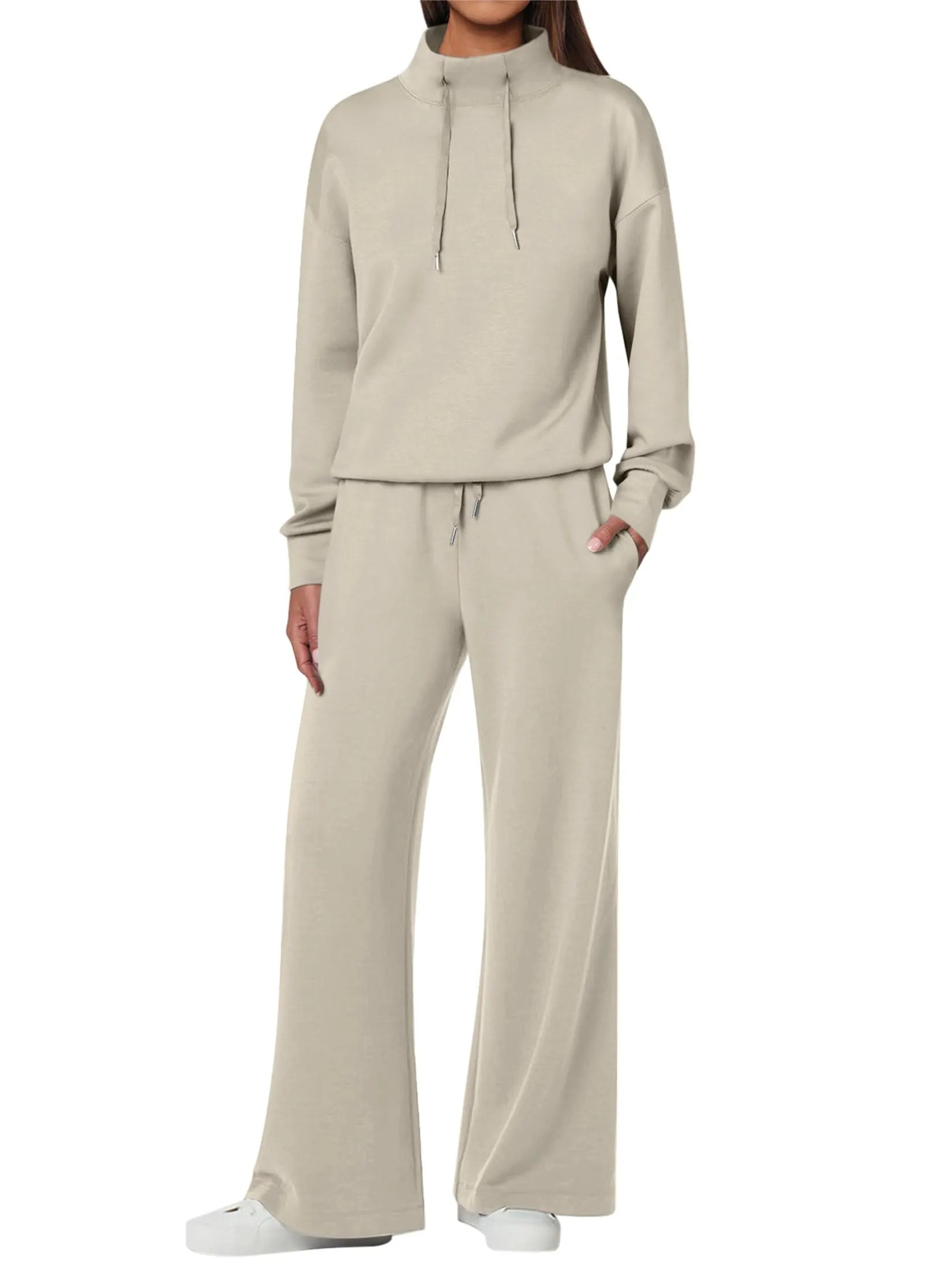 NEW 🔥 Women's Cotton Two-Piece Oversized Drawstring Sweatshirt Wide Leg Sweatpants Casual Set